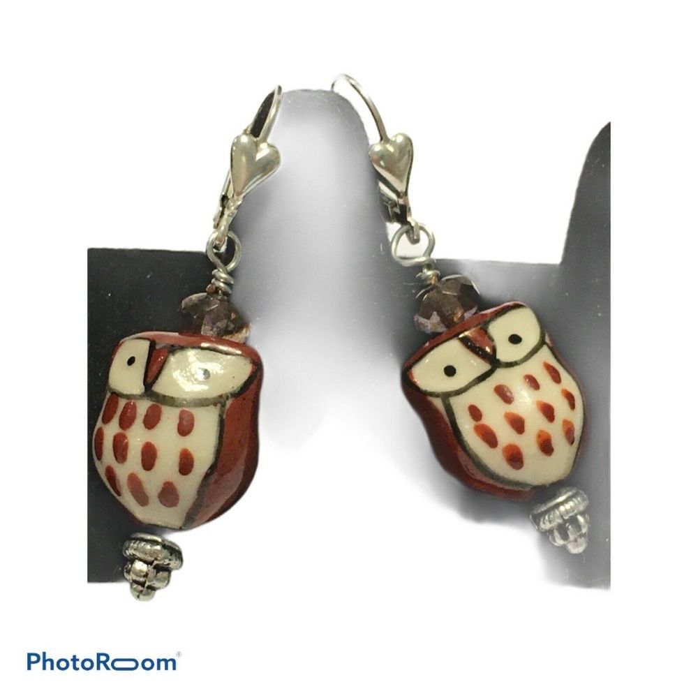 Artisan Sterling silver Ceramic Owl heart necklace